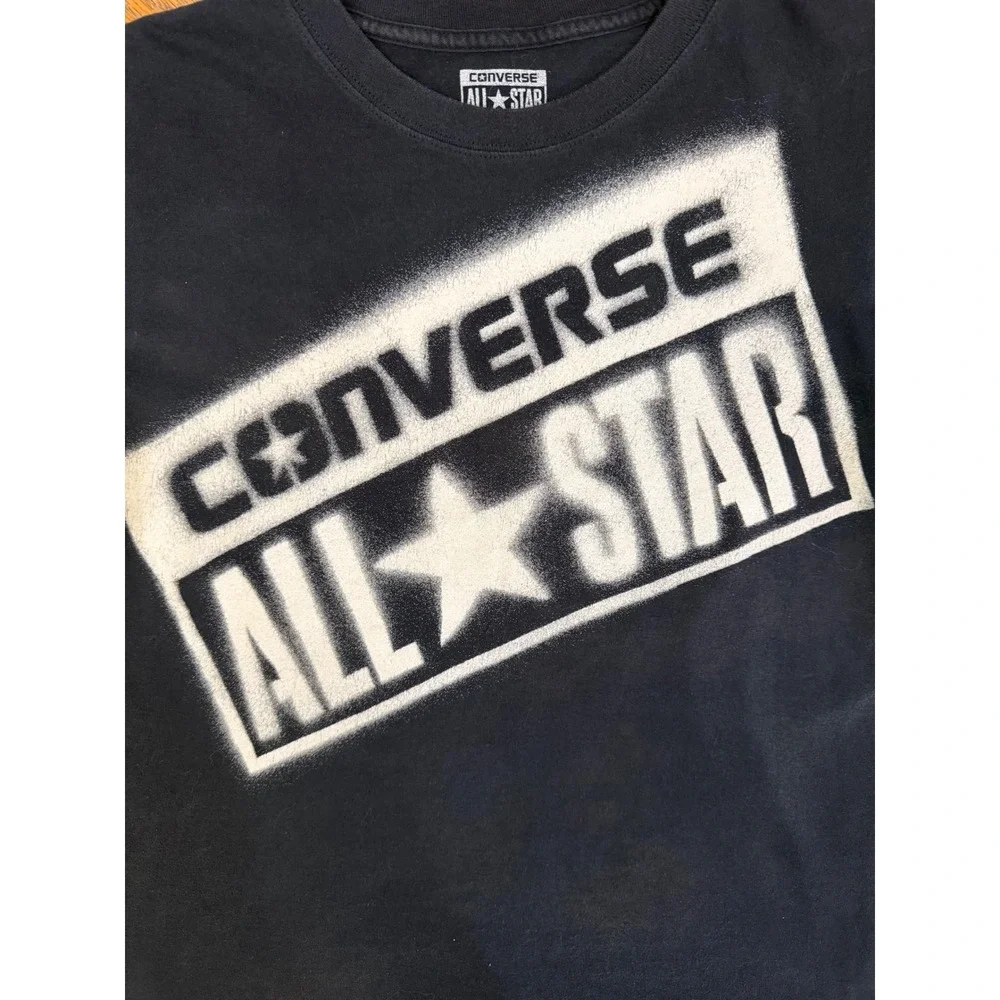 Converse All Star Kids XL Black Graphic T-Shirt Stencil Logo Short Sleeve Tee